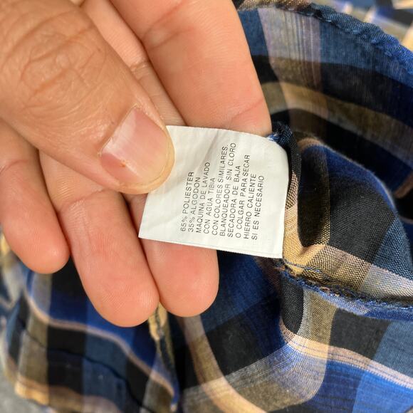 Ely Cattleman Button-Up Shirt Mens M Blue Tan Plaid Western Pearl Snap - Picture 6 of 9